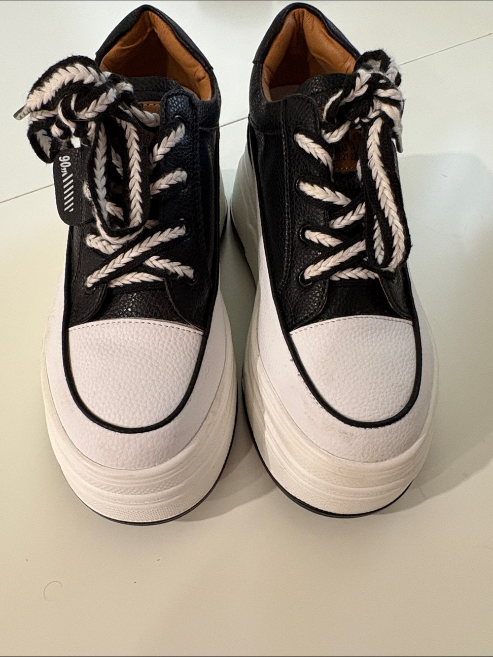Black and White Platform Lace-Up Sneakers